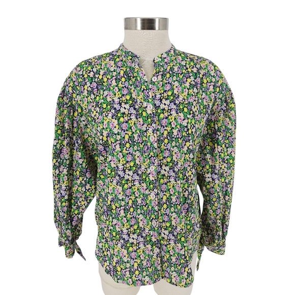 Maeve Anthropologie Ashleigh Shirt Floral Tie Puff Long Sleeve Button Up Small - Picture 1 of 9